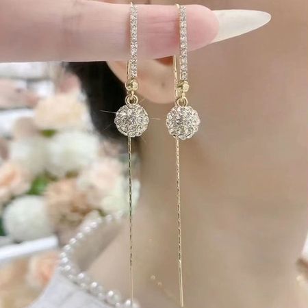 14K Gold-plated Diamond Ball Threader Earrings